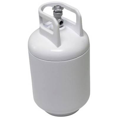 White gas cylinder with closed valve and handle on top, standing upright.<br><br>Note: The translation is already in standard British English, as it does not require any specific localisation adjustments.