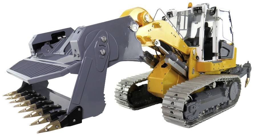 A yellow excavator with a grey bucket arm and crawler tracks; suitable for heavy earthworks on construction sites.