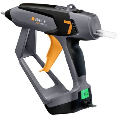 Hot glue gun with digital temperature display and ergonomic handle, brand 'steinel'. Suitable for precise gluing applications.