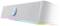 A white soundbar with a large, central volume control and rainbow LED lighting along the bottom edge.