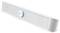 White soundbar with a circular volume control in the centre, featuring a built-in LED light strip along the bottom.