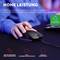 A hand is using a black gaming mouse on a dark table. The text describes high performance with up to 25,600 DPI and a 1000 Hz polling rate.