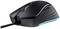 Black computer mouse with an ergonomic design, illuminated LED strip on the side, and a braided connecting cable.