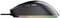 Black gaming mouse seen from the side with RGB lighting and two thumb buttons.