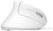 White, ergonomic, vertical computer mouse viewed from the side, with visible scroll wheel and cable.