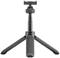 Black, foldable table tripod with rubberised grip and adjustable head, suitable for cameras or smartphones.