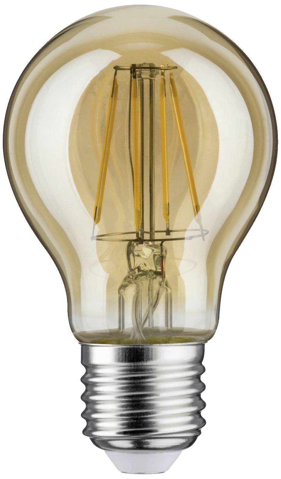 A classic light bulb with a visible filament, switched on. The bulb emits a warm, yellowish light.