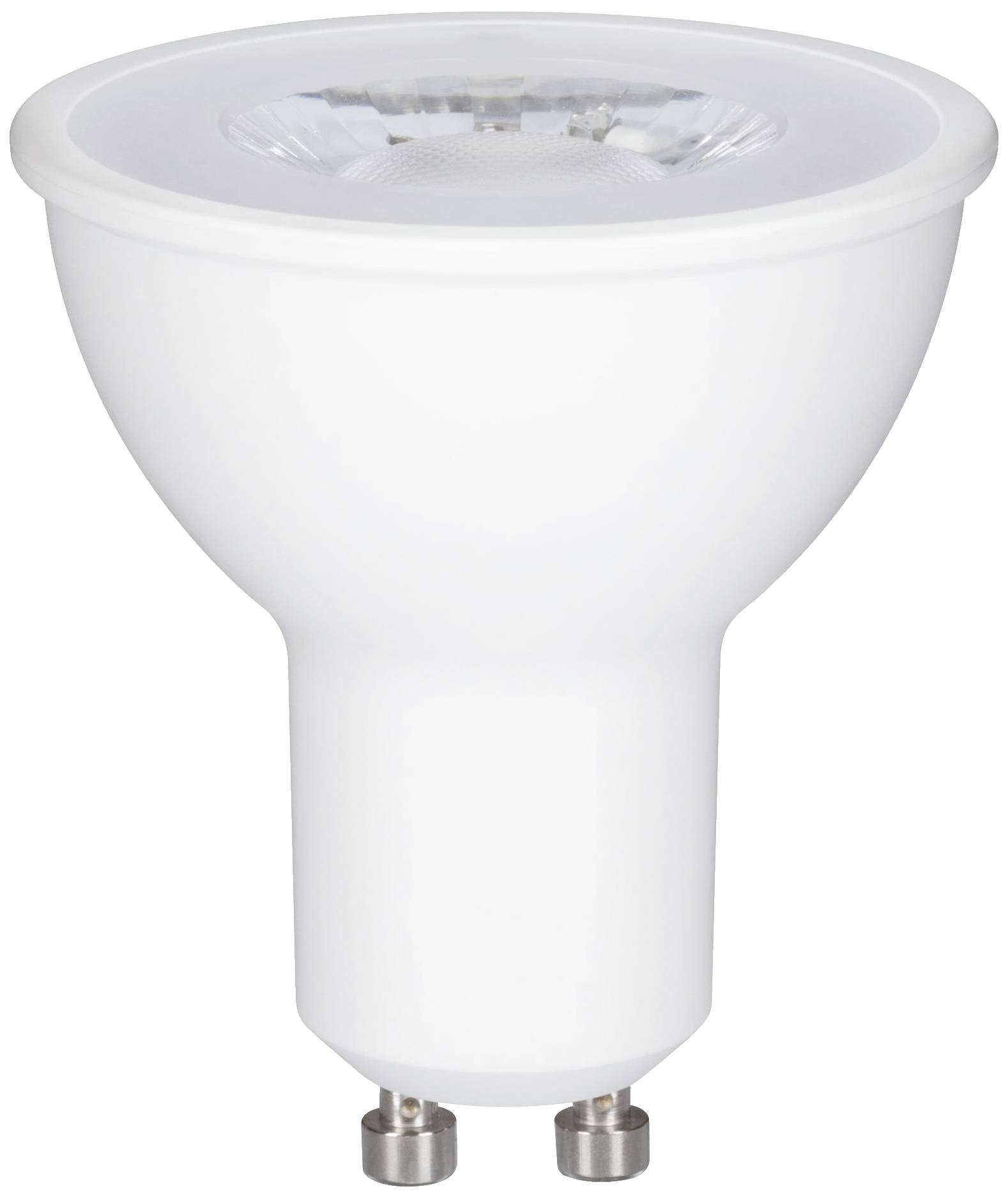 White LED light bulb with GU10 base, suitable for recessed lights or spotlights.