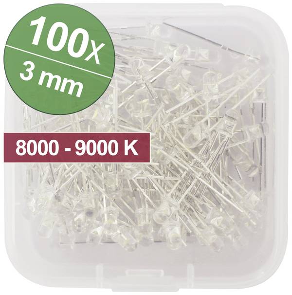 Quadrios LED set Cold white Circular 3 mm 9000 mcd 30 ° 20 mA 3.0 V Box