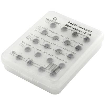 A transparent box labelled 'Bulb Lamp Assortment - E10', contains various small light bulbs.
