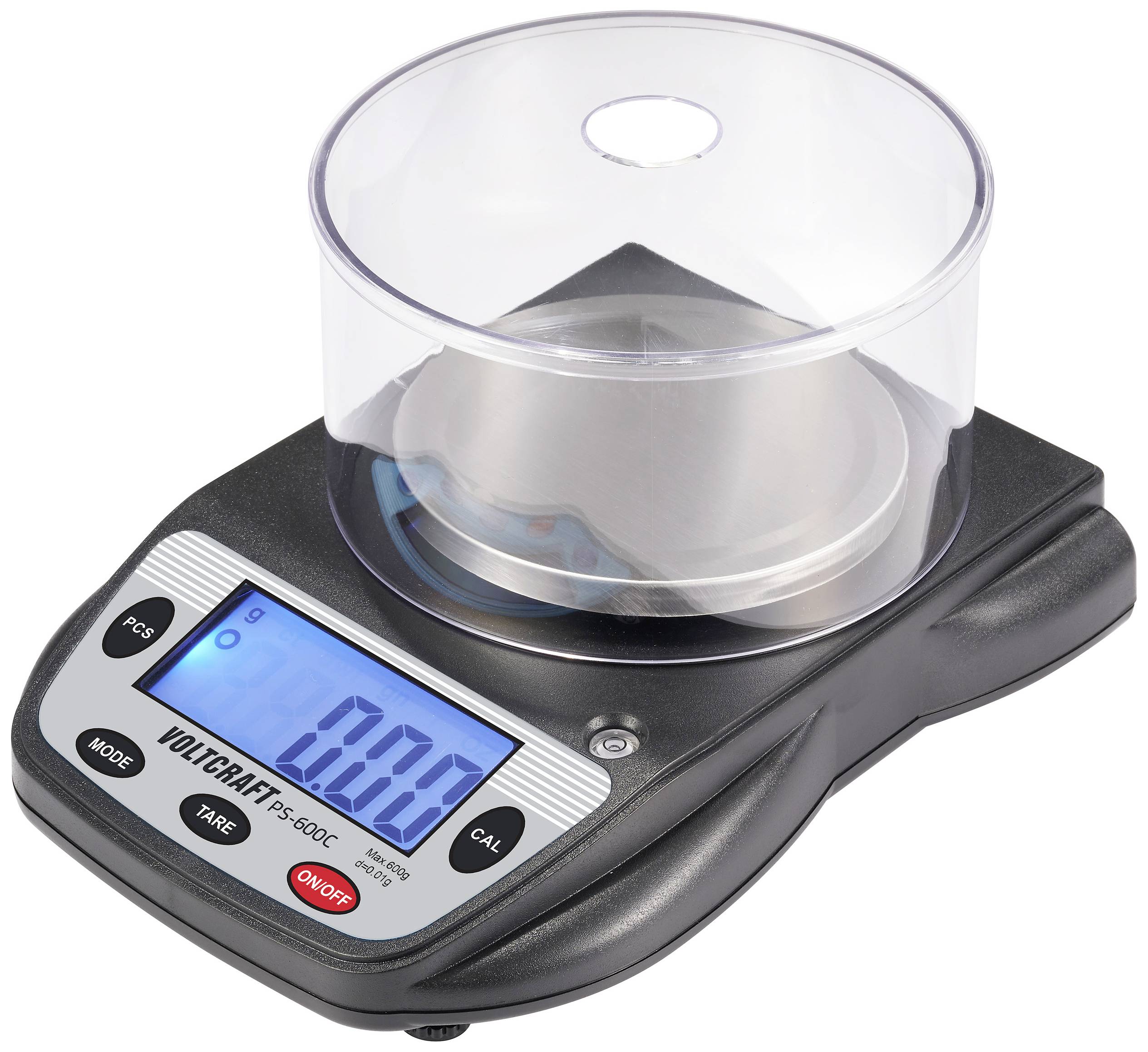 VOLTCRAFT PS-600C Precision scales Weight range 600 g Readability 0.01 g battery-powered Black