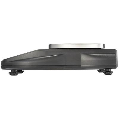 Side view of a digital kitchen scale on four non-slip feet. Top surface made of stainless steel, with a flat, modern design.