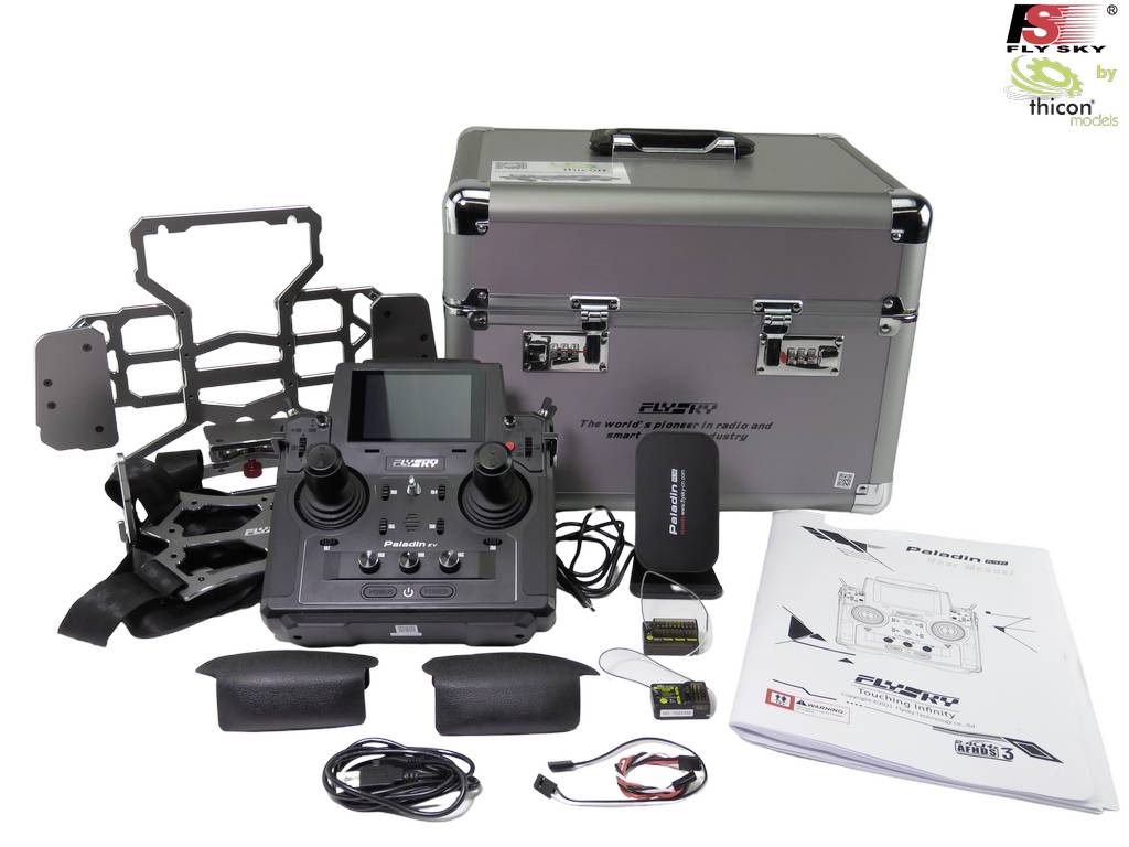 A remote control set for model aircraft, comprising a remote control, receivers, a manual, and a carry case.