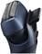 Electric shaver with two cutting heads and trimmer. Device in a dark blue casing, suitable for precise shaving and trimming contours.