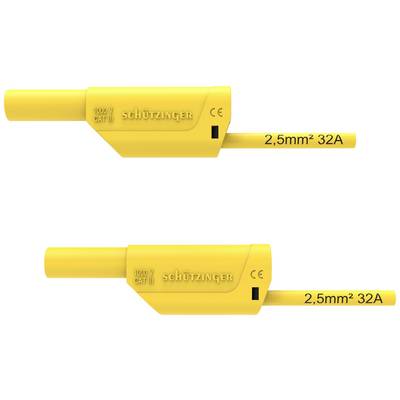 Two yellow connecting elements with the inscription '2.5mm² 32A', '1000 V CAT III', and CE mark, shown from different perspectives.