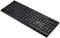 Black computer keyboard with flat keys, removable numeric keypad on the right and multimedia function keys at the top.