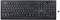 Black full-size wireless keyboard with numeric keypad. A USB receiver is placed beside it. Ideal for office applications.