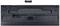 Back of a black keyboard with a battery compartment in the upper area, flip-out feet for tilting, and a removed compartment cover.