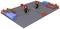 Electronic circuit on a breadboard with LED lamps and cables, components in red. Serves as a laboratory model.