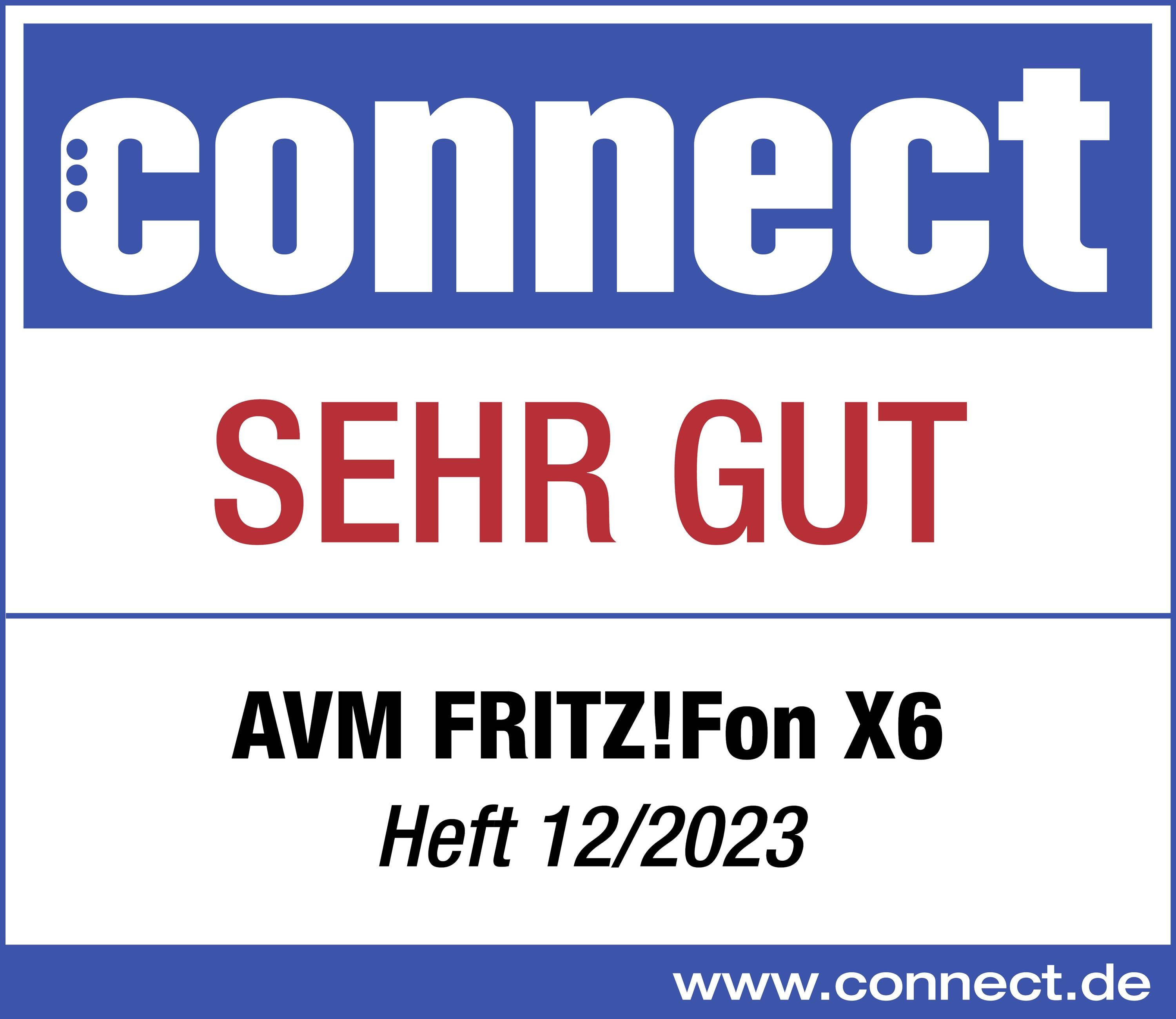 'Connect' rates the AVM FRITZ!Fon X6 as 'very good' in issue 12/2023. Source: www.connect.de.