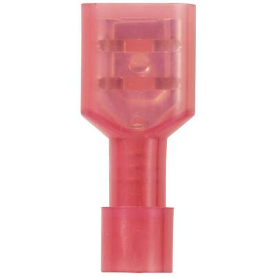Red cable connector with transparent housing, suitable for electrical applications for connecting wires.