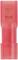 Red wire connector, transparent, cylindrical, with internal metal clamp. Suitable for electrical connections.