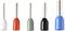 Five isolated cable end sleeves in various colours (white, red, grey, black, blue) in a row, for use in electrical installations.