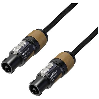 Two black speaker cables with brown connectors. They are labelled 'speakON NL4FX' and suitable for audio connections.