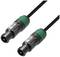 Two black Speakon cable plugs with green ends on a white background. They are designed for use in audio connections.