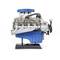 A detailed model of a blue V6 engine, showing the internal structure including spark plugs and connections.