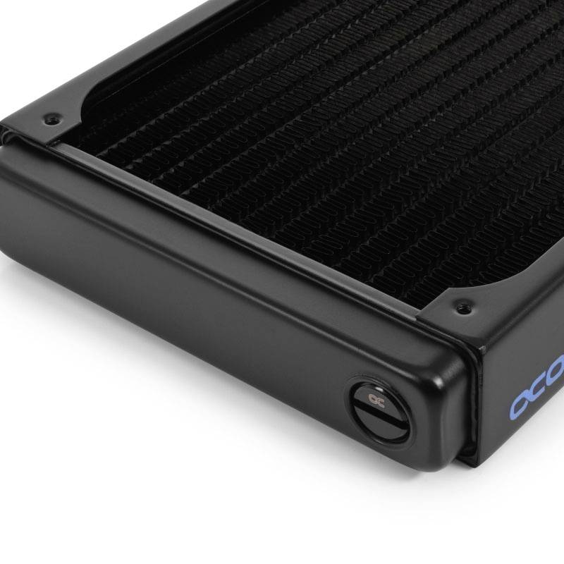 A rectangular, black heat sink with a metal fan grille; suitable for heat dissipation in technical devices.