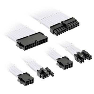'Power cable extension set with white cables and black plugs, for internal computer power supply.'