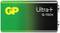 'GP Ultra+ G-TECH' Battery, green and black design with yellow GP logo. 9V battery for various electronic devices.
