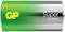 A GP Super G-Tech AA battery with a green-silver design and white labelling.