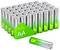 40 AA batteries from the 'GP Super' brand are stacked with a green and silver packaging. Ideal for electronic devices.
