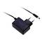 Black charger with removable DC plug. European plug, two pins, suitable for electronic devices.