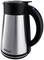 'Stainless steel electric kettle with black handle, brand lettering, digital display on the handle.'
