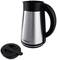 A stainless steel electric kettle with a black handle and removable lid, shown against a white background.