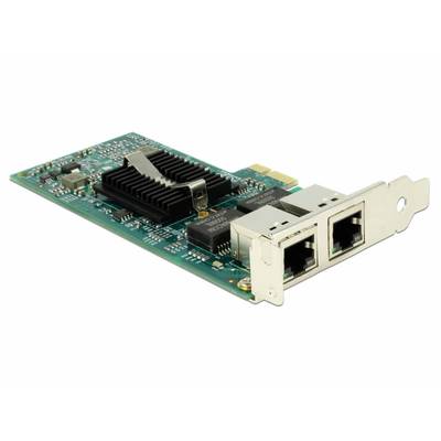 A green network card with two Ethernet ports and a heatsink.