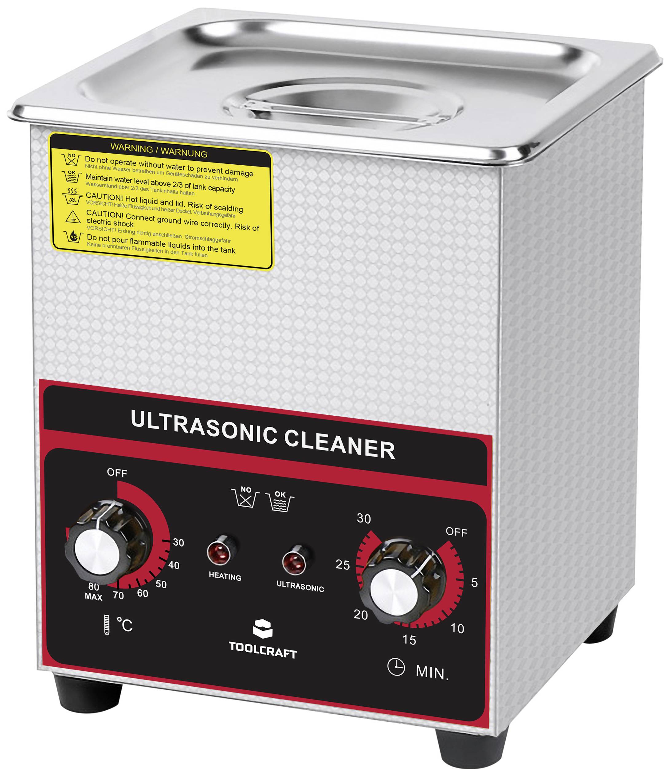 TOOLCRAFT USC-200 Ultrasonic cleaner Jewelry, Office supplies, Workshop 160 W 2 l Heating, With cleaning basket