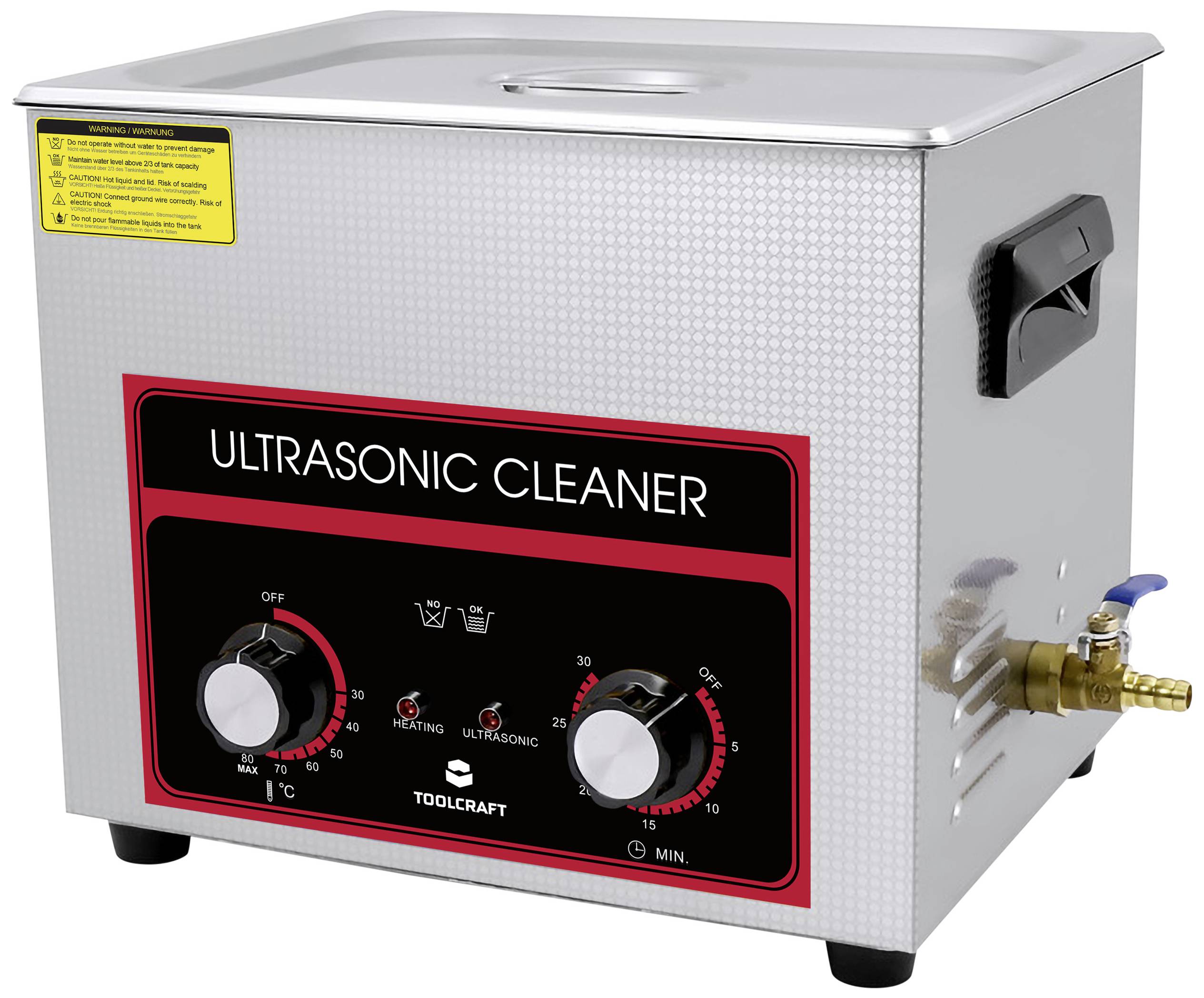 TOOLCRAFT USC-1000 Ultrasonic cleaner Workshop, Jewelry, Office supplies 440 W 10 l Heating, With cleaning basket