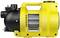 Yellow water pump with black elements by Karcher, side view. Contains handle, round opening on top and ventilation slots.