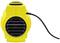 Yellow electric fan with a black ventilation grille and cable, shown from the front.