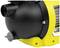 Close-up of a yellow water pump with a black plastic casing and visible brand logo.