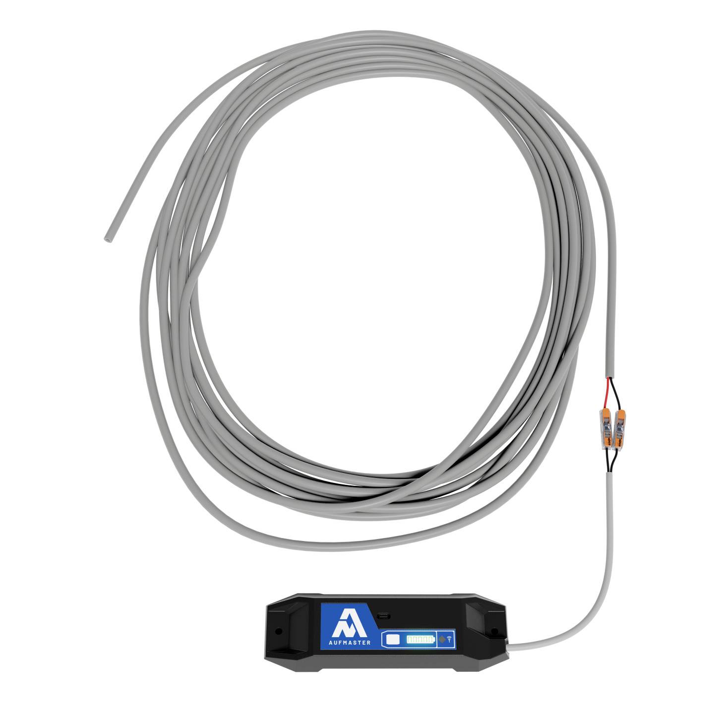 Power cable with a small rectangular display on a black housing that shows the remaining battery life.