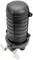 Black, cylindrical plastic casing with grooves and metal mounting bracket, potentially part of a technical device or system.