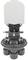 An industrial valve with multiple connection points and a white housing on top. Used for controlling liquid flows.