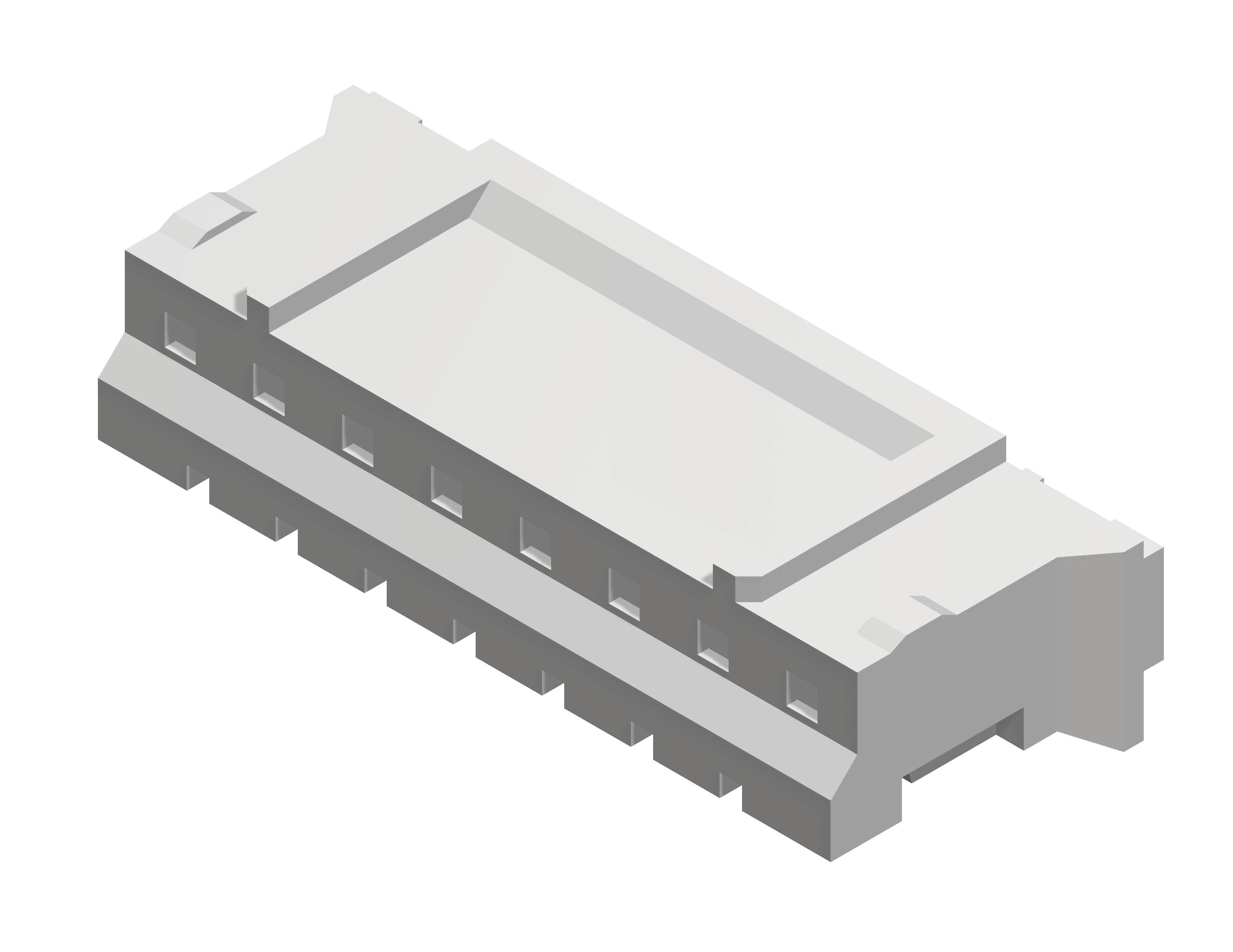 A grey, rectangular connector. It has multiple ports on one side and is commonly found in electronic devices.