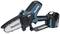 Compact, cordless chainsaw by Makita with an 18V battery and ergonomic design, suitable for light garden work and wood cutting.