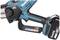 'Makita battery-powered chainsaw, model with 18V battery and BL motor, displays safety signs and performance data on the handle.'